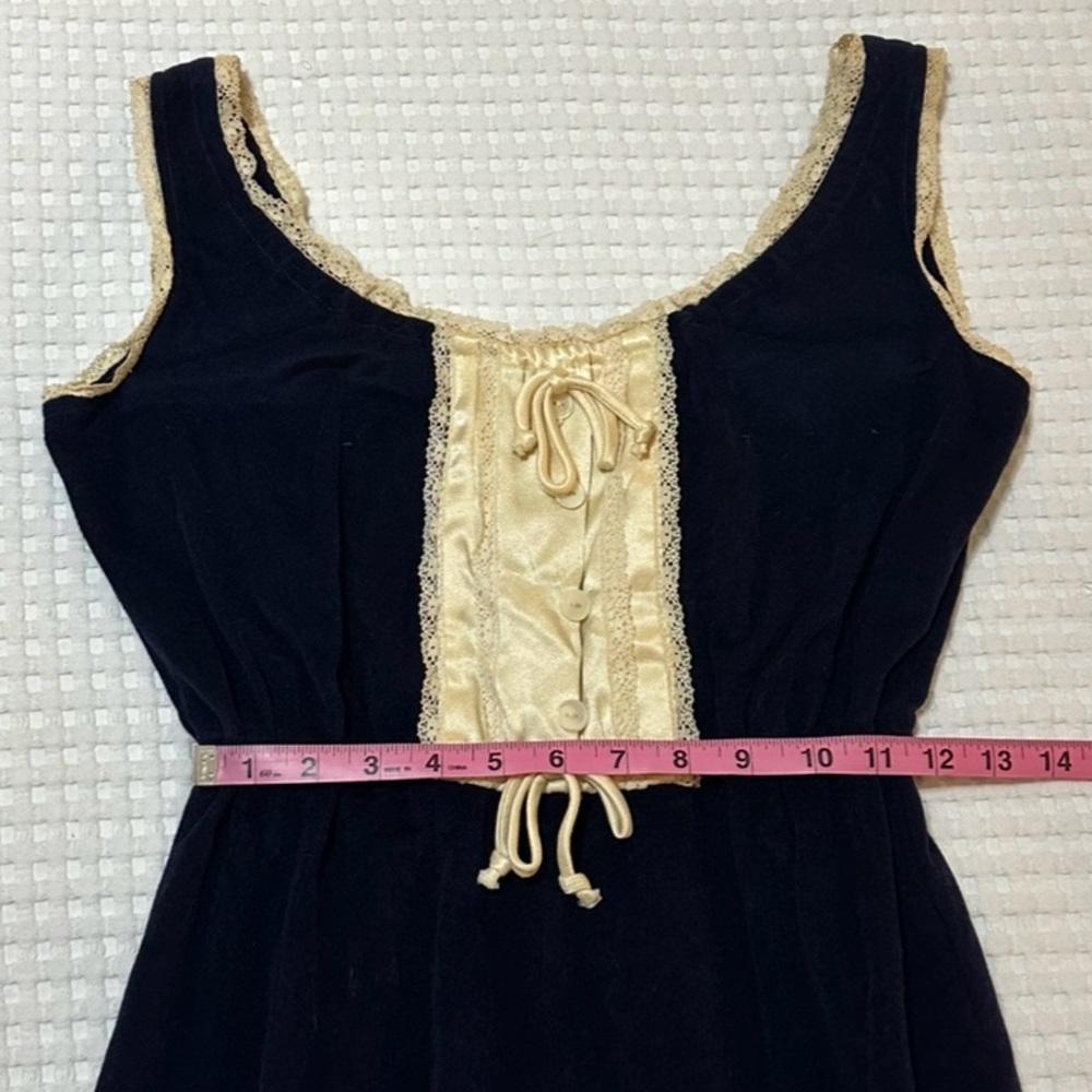 Vintage 1970s Byer Too Sleeveless Maxi Dress Ruffled Hem Lace Up Detail Size XS - Picture 7 of 8